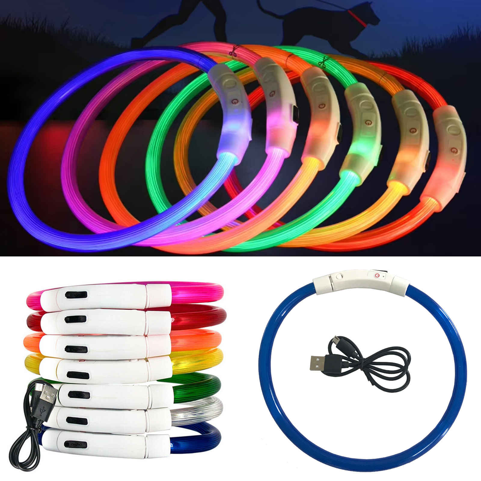 Led Dog Collar Glowing Rechargeable Usb - Collar de perro luminoso LED seguro