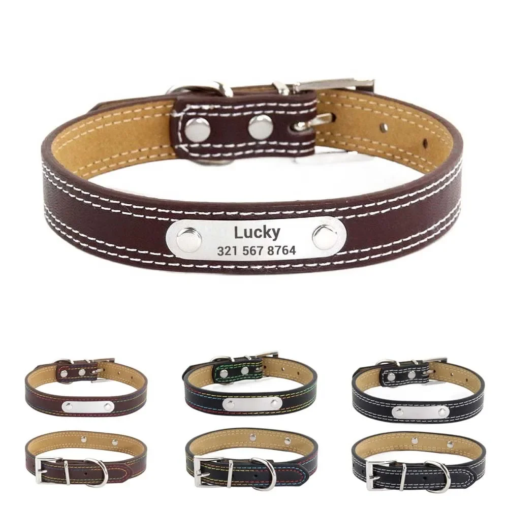 Collar de perro de cuero brill - Reflective Dog Collar Personalized Engraved reseña y precio
